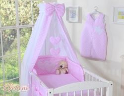 Nebesa nad postýlku bavlněná -  SRDÍČKA bílá s růžovými puntíky - obrázek 1