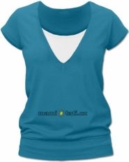 Těhotenské i kojící tričko - krátký rukáv - JULIE petrolejové velikost S/M - obrázek 1