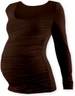 Těhotenské tričko dlouhý rukáv - JOHANKA - tmavě hnědé velikost S/M - obrázek 1