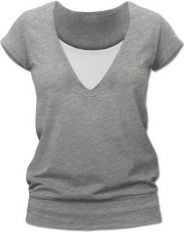 Těhotenské i kojící tričko - krátký rukáv - JULIE šedý melír velikost S/M - obrázek 1