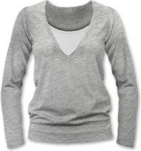 Těhotenské i kojící tričko - dlouhý rukáv - JULIE šedý melír velikost S/M - obrázek 1