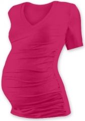 Těhotenské tričko - krátký rukáv - VÝSTŘIH DO V - tmavě růžové velikost S/M - obrázek 1