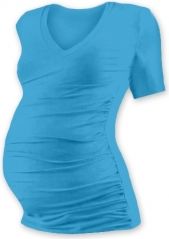 Těhotenské tričko - krátký rukáv - VÝSTŘIH DO V tyrkysové - vel.L/XL - obrázek 1