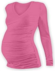 Těhotenské tričko - dlouhý rukáv - VÝSTŘIH DO V - růžové velikost S/M - obrázek 1