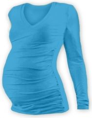 Těhotenské tričko - dlouhý rukáv - VÝSTŘIH DO V - tyrkysové velikost S/M - obrázek 1