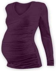 Těhotenské tričko - dlouhý rukáv - VÝSTŘIH DO V - švestkové velikost S/M - obrázek 1