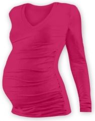 Těhotenské tričko - dlouhý rukáv - VÝSTŘIH DO V - tmavě růžové velikost S/M - obrázek 1