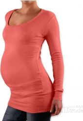 Těhotenské tričko - dlouhý rukáv - NELLY - korálové velikost S/M - obrázek 1