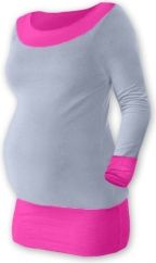 Těhotenské tričko - dlouhý rukáv - DUO šedé s růžovou velikost S/M - obrázek 1