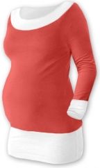 Těhotenské tričko - dlouhý rukáv - DUO lososo-červená s bílou velikost S/M - obrázek 1