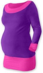 Těhotenské tričko - dlouhý rukáv - DUO fialové s růžovou velikost L/XL - obrázek 1
