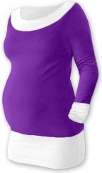 Těhotenské tričko - dlouhý rukáv - DUO fialové s bílou velikost S/M - obrázek 1
