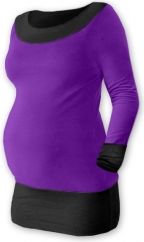 Těhotenské tričko - dlouhý rukáv - DUO fialové s černou velikost S/M - obrázek 1
