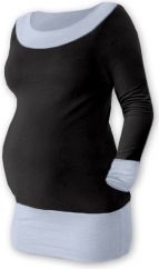 Těhotenské tričko - dlouhý rukáv - DUO černé se šedou velikost L/XL - obrázek 1