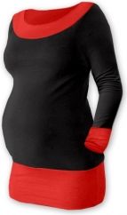 Těhotenské tričko - dlouhý rukáv - DUO černé s červenou velikost S/M - obrázek 1