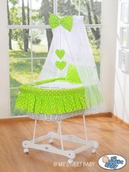 Koš proutěný s NEBESY a výbavou - TŘI SOVY zelený puntík - My Sweet Baby     barevné provedení bílá - obrázek 2