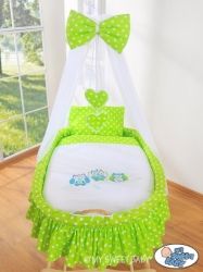 Koš proutěný s NEBESY a výbavou - TŘI SOVY zelený puntík - My Sweet Baby     barevné provedení bílá - obrázek 3