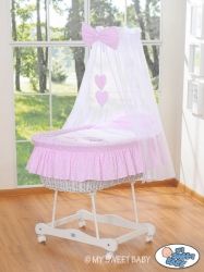 Koš proutěný s NEBESY a výbavou - TŘI SOVY růžový puntík - My Sweet Baby barevné provedení bílá - obrázek 2