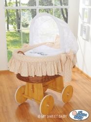 Koš proutěný přírodní s boudičkou a výbavou - TŘI SOVY béžový puntík - My Sweet Baby - obrázek 1