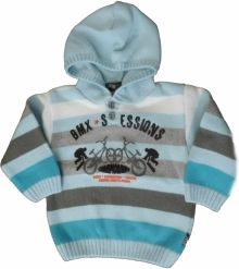 Svetr dětský slabší s kapucí - BMX-INLINE proužky s tyrkysovou - vel.74 - obrázek 1
