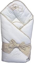 Rychlozavinovačka bavlna SPÍCÍ MEDVÍDEK bílá (sloní kost) s proužkovanou mašlí - obrázek 1