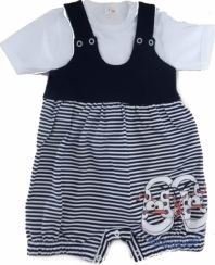 Komplet letní TENISKY - kraťasy s body - modré proužky - vel.74 - obrázek 1