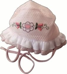 Čepice kojenecká letní - KVĚTINOVÁ VÝŠIVKA růžová - vel.62 - obrázek 1