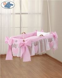 Koš pro miminko závěsný s výbavou - SRDÍČKA růžový - My Sweet Baby - obrázek 1