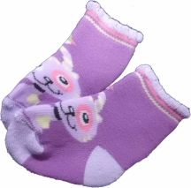Ponožky kojenecké froté - KOČKA S PTÁČKEM fialové - vel.3-6měs. - obrázek 1