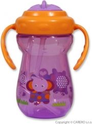 Hrníček dětský s brčkem - SLONÍK fialovo-oranžový - 360ml - obrázek 1
