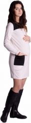 Těhotenské šaty dlouhý rukáv - KAPSY smetanové s černou  velikost S/M - obrázek 1
