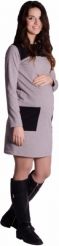 Těhotenské šaty dlouhý rukáv - KAPSY šedý mleír s černou  velikost L/XL - obrázek 1