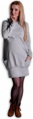 Těhotenské šaty dlouhý rukáv - KAPUCE šedý melír velikost S/M - obrázek 1