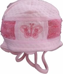 Čepice kojenecká bavlna s pleteninou - MOTÝLEK růžová - vel.62 - obrázek 1