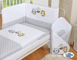 Povlečení do postýlky 2-díl - TŘI SOVY šedý puntík se žlutou - 135x100cm - obrázek 1