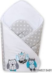 Rychlozavinovačka bavlna s výztuží - TŘI SOVY šedý puntík s tyrkysovou - 75x75cm - obrázek 1