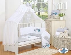 Rychlozavinovačka bavlna s výztuží - TŘI SOVY šedý puntík s tyrkysovou - 75x75cm - obrázek 2