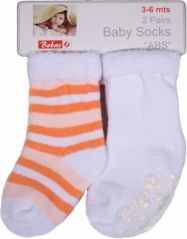 Ponožky kojenecké froté 2páry - BÍLÉ A PROUŽKY oranžové - vel.3-6měs. - obrázek 1