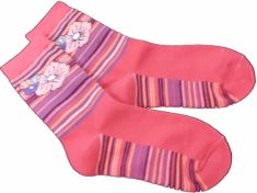 Ponožky dětské bavlna - KVĚT S PROUŽKY tmavě růžové - vel.19-20 (obuv 30-31) - obrázek 1