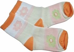 Ponožky dětské bavlna - KVĚT barevné s oranžovou - vel.17-18 (obuv 28-29) - obrázek 1