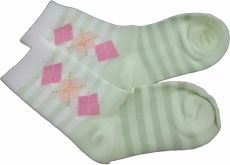 Ponožky dětské bavlna - KOSOČTVERCE zelené proužky - vel.17-18 (obuv 28-29) - obrázek 1