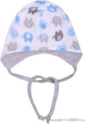 Čepička kojenecká bavlna - SLONÍCI bílo-modrá se šedou - vel.50 - obrázek 1