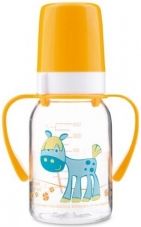 Lahev kojenecká plastová s úchyty – ZEBRA se žlutou - 120ml - obrázek 1
