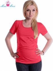 Tričko nejen těhotenské krátký rukáv - JOLY korálové i s potiskem na přání - Be MaaMaa   velikost L/XL, potisk potisk srdíčka černá - obrázek 1