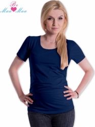 Tričko nejen těhotenské krátký rukáv - JOLY tmavě modré i s potiskem na přání - Be MaaMaa    velikost L/XL, potisk potisk nožičky bílé - obrázek 1