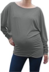 Těhotenské tričko dlouhý rukáv - TUNIKA symetrická šedá - obrázek 1