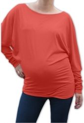 Těhotenské tričko dlouhý rukáv - TUNIKA symetrická lososová - obrázek 1