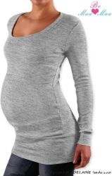 Těhotenské tričko - dlouhý rukáv - NELLY šedý melír velikost S/M - obrázek 1