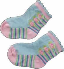 Ponožky kojenecké bavlna - TŘI RŮŽIČKY růžovo-modré - vel.3-6měs. - obrázek 1