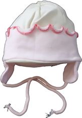 Čepice kojenecká bavlna - OBŠITÝ LEM smetanová s růžovou - vel.68 - obrázek 1